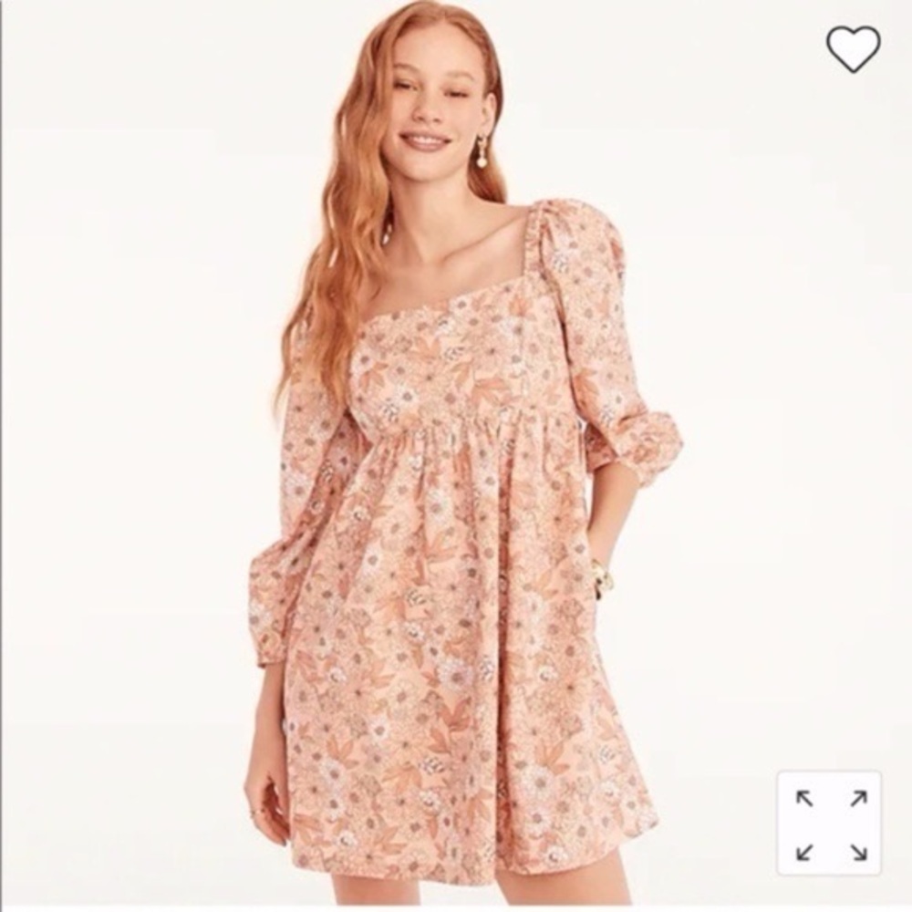 J. Crew Peach Floral Mini Dress Size L 100% Cotton